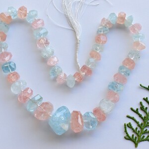 16 Inches Aquamarine Morganite Faceted Tumble Cubes Beads Natural Gemstone Center Drill Beads Line Strand | 19x21x22 to 6x9x10 mm