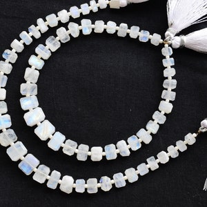 8 Inches RAINBOW MOONSTONE Faceted Tumble Octagon Beads Natural Gemstone Center Drill Beads Line | Moonstone Beads | 8x10x6.5 to 4x5x3mm
