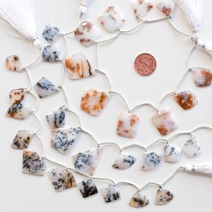 10 Pieces Dendritic Agate Fancy Hammered Faceted Beads Natural Gemstone Strand | 31.5x24.5x2.5 to 18x14x3 MM | Agate for Jewelry Making