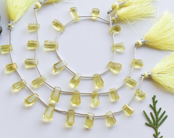 10 Pieces Lemon Quartz Faceted Tumble Drops Side Drill Natural Gemstone Beads Strand | 14x7x6 to 10x6x5 mm | Wholesale Lemon Beads