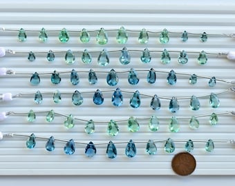 10 Pieces Teal Green Fluorite Faceted Pear Cut Stone Beads | Natural Gemstone Side Drill Strand for Jewelry Making | DIY |