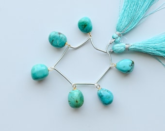 Conjunto de 6 contas roladas lisas de turquesa com pino de fixação em ouro vermeil 18K | Turquesa para confecção de joias | 15x11x11,5 a 13x11x9 mm