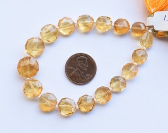 7.5 Inches Citrine Tumble Round Faceted Beads Natural Gemstone Strand | 13x7 to 8.5x6 mm | Grade-B Citrine For Jewelry Making