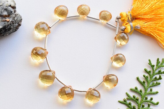11pc CITRINE MICRO FACETED Heart Shape Drop Natural Gemstone Briolette Side  Drill Bead Line Beads For Jewelry Reasonable Price Gemmore
