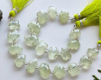 10 Pieces PREHNITE FACETED Cloud Beads Natural Gemstone Briolette Double Drill Beads Line | Prehnite Beads | 11x13x5 to 9x12x4 mm