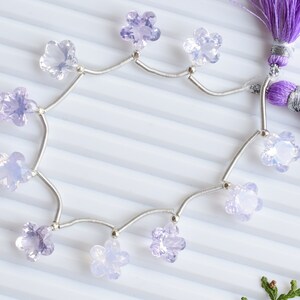 10 Pieces Lavender Quartz Faceted Flower Cut Stone Beads Natural Gemstone Face Drill Beads Line Strand | 10x10x7 MM