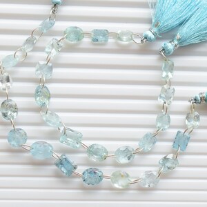 14 Stück Aquamarin Facettierte Mix Cut Stein Perlen Natur Edelstein Doppelbohrperlen Line Strang | Aquamarin Perlen | 11x9x6 bis 8x6x4 mm