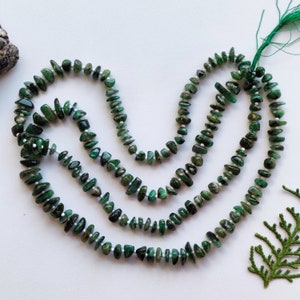 16 Inches Emerald Uncut Beads Natural Gemstone Plain Center Drill Beads Line Strand | Genuine Emerald Beads | 5x11x8 to 4x6x8 mm