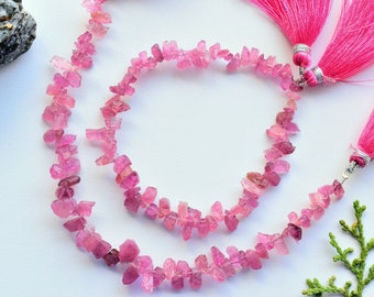7 Inches Pink Tourmaline Rough Beads Natural Gemstone Side Drill Beads Line Strand | Wholesale Tourmaline Beads | 8x6x2 to 6x3 mm