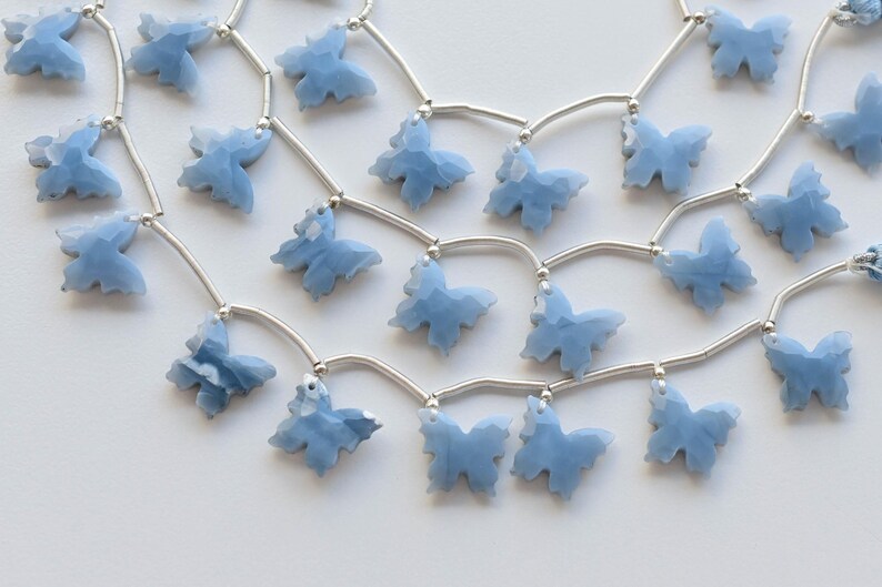 10 Pieces African Blue Opal Butterfly Hammered Faceted Briolette Beads