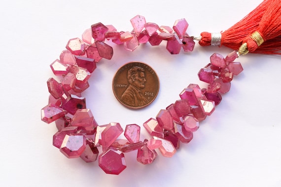 6 Inches Glass Filled Ruby Grade-B Geometrical Crown Cut Faceted Side Drill Natural Gemstone Beads | 14x8x2 to 7x5x2 mm | Ruby for Jewelry