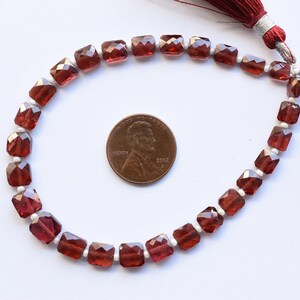8 Inches Garnet Faceted Square Center Drill Natural Gemstone Beads Strand | 7x7x4 to 5x5x2.5 mm | Genuine Garnet Briolette Beads Strand