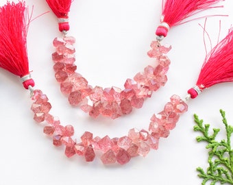 4 Inches STRAWBERRY QUARTZ FACETED Geometrical Tumble Beads Natural Gemstone Side Drill Beads Line | Quartz Beads | 10X8 to 6X5 mm