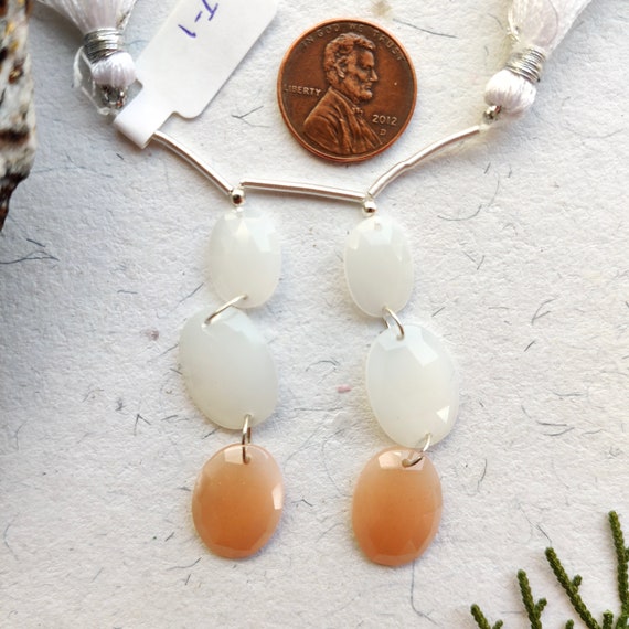 Pieces Peach And White Moonstone Faceted Oval Face Drill Natural Gemstone  Beads Strand to mm Moonstone Beads