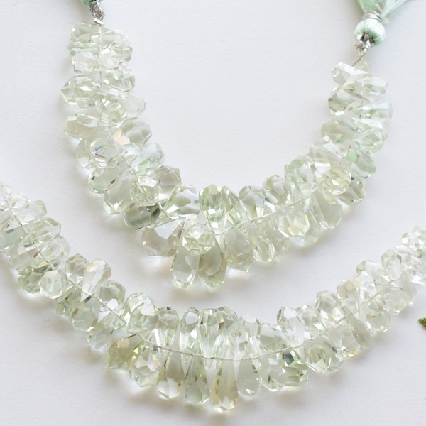 4 Inches GREEN AMETHYST Faceted Tumble Drops Beads Natural Gemstone Side Drill Beads Line Strand | Green Amethyst Beads | 14x6 to 7x4 mm