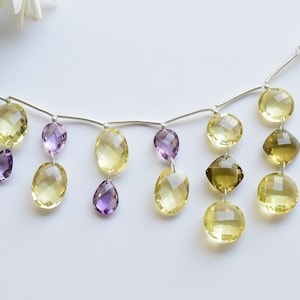 14 Pieces Amethyst Lemon Quartz And Olive Quartz Mix Shape Natural Gemstone Beads | 14x10 to 18x13 MM | Multi Quartz Gems Briolette
