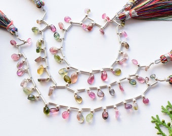 20 Pieces BI-COLOR Tourmaline Smooth Mix Cab Beads Natural Gemstone Face Drill Beads Line Strand | Tourmaline Cab | 7x5x2 to 4x3x2 mm