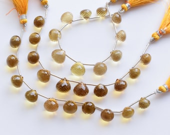 10 Pieces Honey Quartz Faceted Onion Shape Drops Natural Gemstone Briolette Side Drill Beads Line | Unique Gemstone Beads | Genuine Quartz