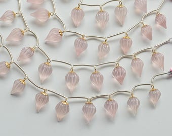10 Pieces Rose Quartz Carved Melon Drop with 14k Gold Filled Peg Bail Beads Natural | 14KGF Gemstone Beads | 16x10 to 13x9 MM