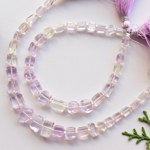 7 Inches Kunzite Faceted Tumble Cubes Beads Natural Gemstone Center Drill Beads Line Strand | Genuine Kunzite Beads | 10x6x8 to 3x6x4 mm