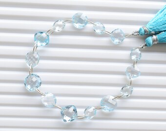 14 Pieces Blue Topaz Faceted Mix Stone Beads Natural Gemstone Briolette Double Drill Beads Line | Blue Topaz Beads | 10x5 to 8x6x3 mm
