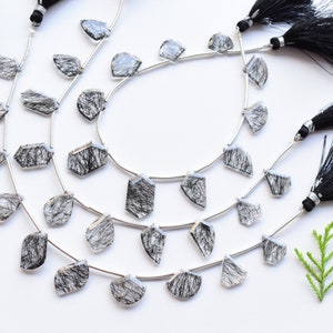 10 Pieces Black Rutile Faceted Mix Crown Cut Beads Natural Gemstone Side Drill Beads Line Strand | Rutile Beads | 20x12x2.5 to 10x11.5x2 MM