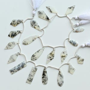10 Pieces Dendritic Agate Mix Flat Crown Cut Faceted Beads Natural Gemstone Strand for Jewelry Making | 36x12x2 to 21x12x2 MM