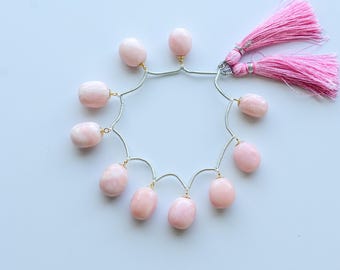 Conjunto de 10 contas ovais lisas de opala rosa com pino de fixação em ouro vermeil 18K | Opala para confecção de joias | 17x13x11 a 15x12x11 mm