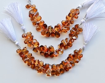 4 Inches Brandy Citrine Geometrical Step Cut Faceted Beads Natural Gemstone Side Drill Beads Line Strand | 12x8x5 to 9x8x4 MM