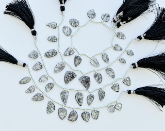 10 Pieces Black Rutile Mix Flat Crown Cut Faceted Beads Natural Gemstone Face Drill Strand For Jewelry Making | 18x13x3 to 8.5x8.5x2 MM