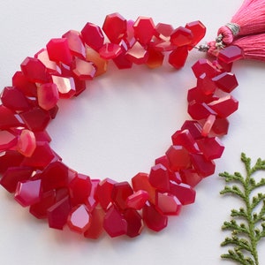 8 Inches Pink Onyx Faceted Geometrical Crown Cut Beads Natural Gemstone Side Drill Beads Line Strand | Pink Onyx Beads | 12x9x3 to 11x6x2 mm