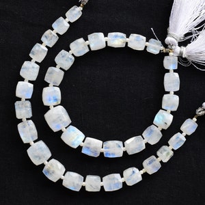 6 Inches RAINBOW MOONSTONE Faceted Tumble Cushion Beads Natural Gemstone Center Drill Beads Line | Genuine Moonstone Beads | 10x7 to 7x6x4mm