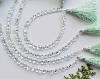 30 Pieces Aquamarine Oval Cut Stone Beads Natural Gemstone Side Drill Beads line Strand | Genuine Aquamarine Beads | 6x4x2 mm