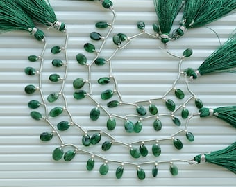 14 Pieces Emerald Oval Cut Stone Faceted Beads Natural Gemstone Face Drill Strand For Jewelry Making | 10x5x3 to 6x4x2 mm
