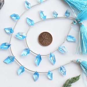 10 Pieces Blue Topaz Faceted Spindle Cut Stone Beads Natural Gemstone Side Drill Beads Strand For Jewelry Making | 17x9x5 to 13x7x4 MM