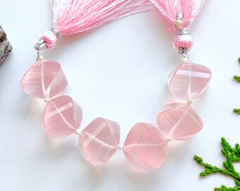 3.5 インチ ローズクォーツ ファセット ツイスト ビーズ 天然宝石