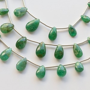 14 Pieces Emerald Smooth Pear Drop Beads Natural Gemstone | Emerald for Jewelry Making | Gemstone Supplies | Emerald from Sakota Mines