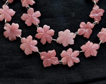 10 piezas de cuentas de flores talladas de cuarzo guayaba, hilo de piedras preciosas naturales, cuarzo para fabricación de joyas, 22 x 21 x 4 a 18 x 14 x 4 mm
