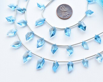 10 Pieces Swiss Blue Topaz Faceted Spindle Cut Stone Beads Natural Gemstone Side Drill Beads Strand For Jewelry Making