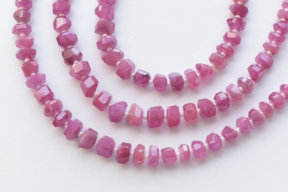 8 Inches Ruby Glass Filled Faceted Tumble Cubes Beads Natural Gemstone Center Drill Beads Line Strand | 6x7 to 4x6.5 MM