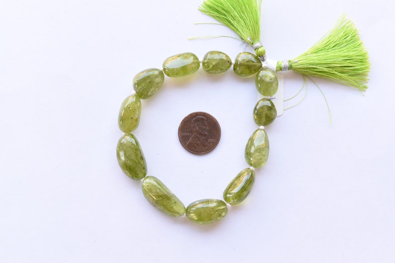8 Inches NATURAL PERIDOT SMOOTH Tumble Shape Natural Gemstone Plain Center Drill Beads Line Genuine Peridot Beads Strand Gemstone Beads