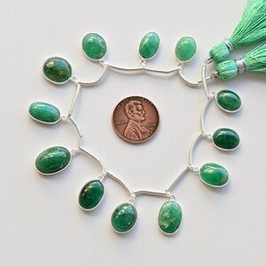 12 Pieces Emerald Smooth Oval Cabochon with 925 Silver Charms Pendant | DIY Jewelry | 14x10x6 to 11x9x4 MM | Gemstone Supplies