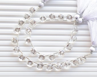 14 Pieces Crystal Quartz Faceted Round Checker Cut Stone Beads Natural Gemstone Side Drill Beads Line Strand | Quartz Beads | 9x9x6 MM