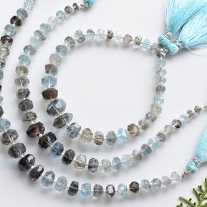 8 Inches Moss Aquamarine Faceted Tumble Cubes Beads Natural Gemstone Center Drill Beads Line Strand | Aquamarine Beads | 9x12 to 4x5 mm