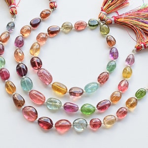 8 Inches Congo Multi Tourmaline Smooth Tumble Natural Gemstone Beads | Rare High Quality Tourmaline for Jewelry Making | Gemstone Supplies