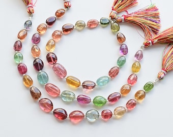 8 inch Congo multi-toermalijn gladde tuimel natuurlijke edelsteenkralen | Zeldzame hoogwaardige toermalijn voor het maken van sieraden | Edelsteenbenodigdheden