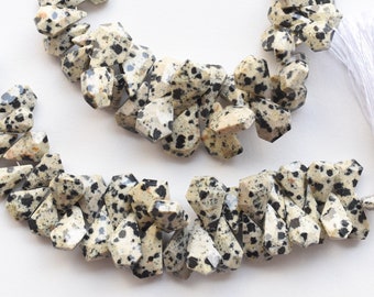4 Inches Dalmatian Jasper Faceted Geometrical Tumble Beads Natural Gemstone Side Drill Beads Strand | 14x9x3 to 9x7x3 mm