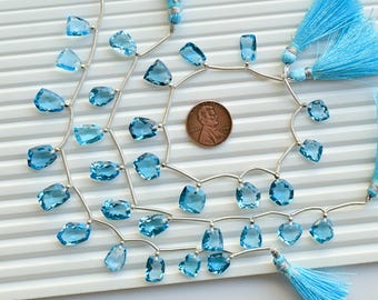 10 Pieces Swiss Blue Topaz Mix Fancy Cut Stone Faceted Beads Natural Gemstone Strand | Topaz for Jewelry Making | 13x9x4 to 8x7x4 MM