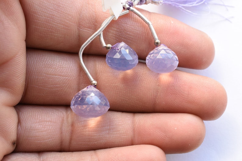 3 Pieces Lavender Quartz Faceted Onion Shape Drops Natural Gemstone Briolette Side Drill Beads Light Purple Lavender beads Drops Beads