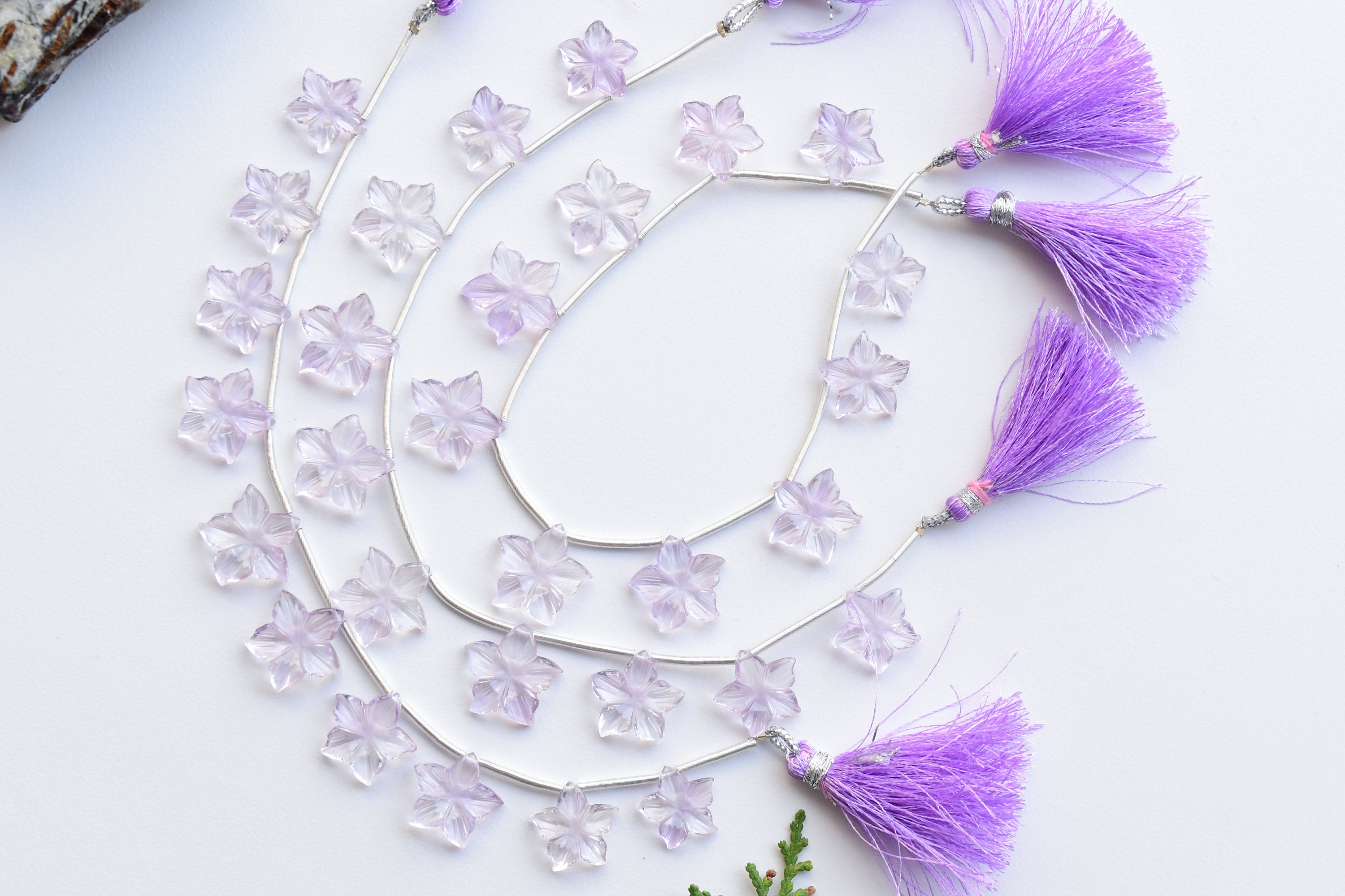 10 Pieces Pink Amethyst Carved Five Petal Flower Beads Natural Gemstone Carving Side Drill Beads Strand | 16x16x4 to 13x13x3 MM